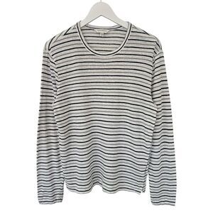 Club Monaco 100% Linen Striped Long Sleeve Tee Round Neck Stretch Thin Large EUC
